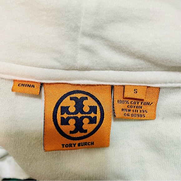 Tory Burch Green Floral Hooded Terry Cloth Pullover Small - Picture 3 of 6